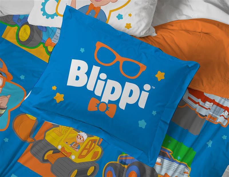 Juego de ropa de cama Jay Franco Full Blippi azul de 7 piezas para cama tamaño completo