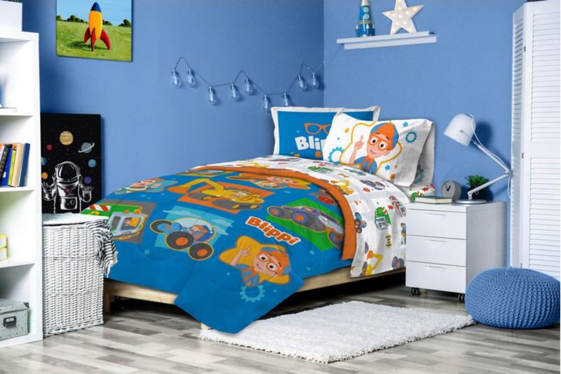 Juego de ropa de cama Jay Franco Full Blippi azul de 7 piezas para cama tamaño completo
