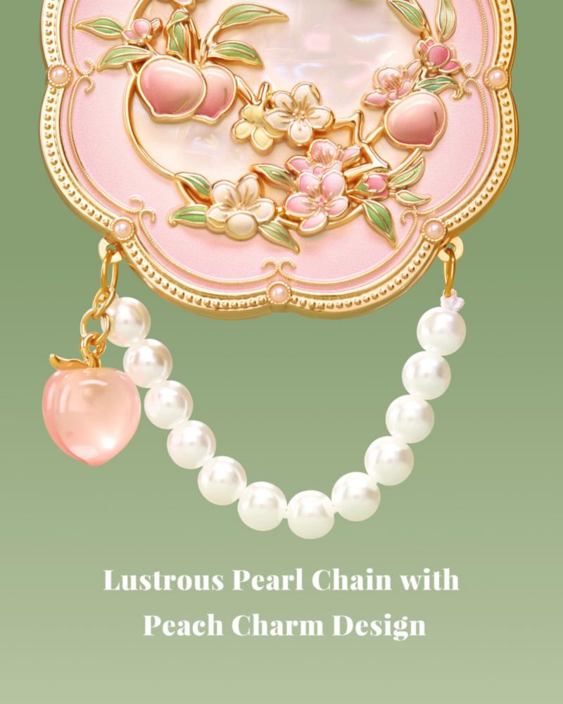 Espejo de bolsillo Imperblooms 8 cm Cadena de perlas rosa – Regalo
