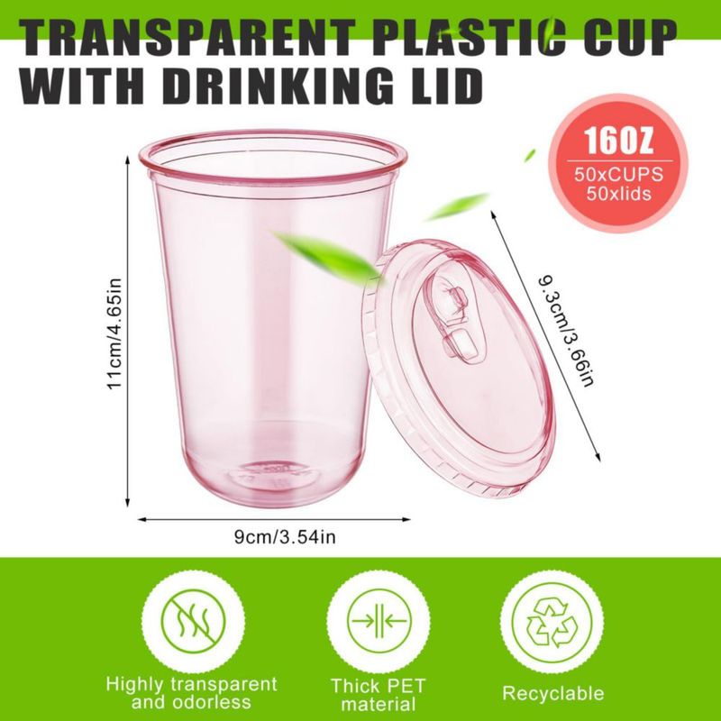 Vasos desechables Mkhaslri 50 unidades 473 ml rosa PET