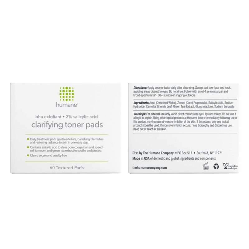Toner Pads Humane Clarifying 2% BHA con ácido salicílico 120 ml