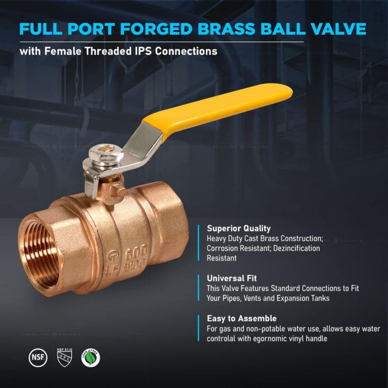 Válvula esférica Midline Valve 822T223-NL Premium Brass 2.54 cm FIP