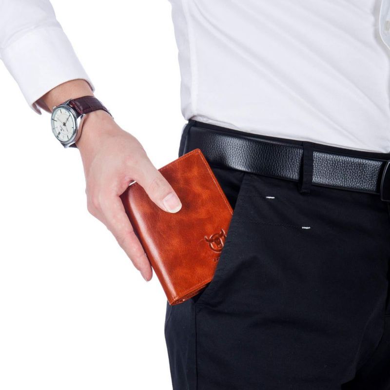 Cartera BULLCAPTAIN de Cuero Marrón Rojizo 12 cm