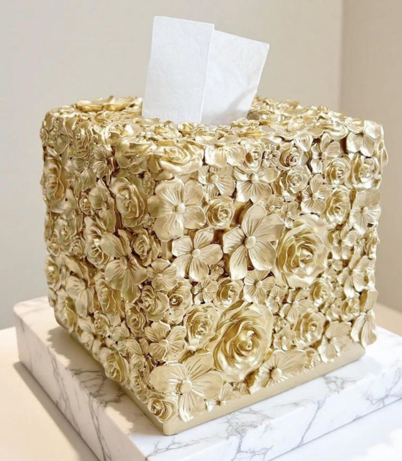 Caja de pañuelos Huitony 14 cm en oro rosado artesanal