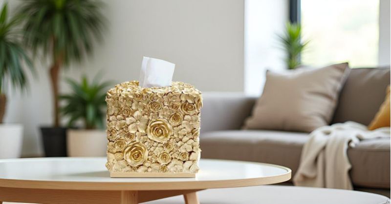 Caja de pañuelos Huitony 14 cm en oro rosado artesanal