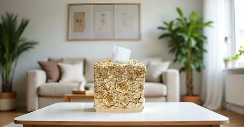 Caja de pañuelos Huitony 14 cm en oro rosado artesanal