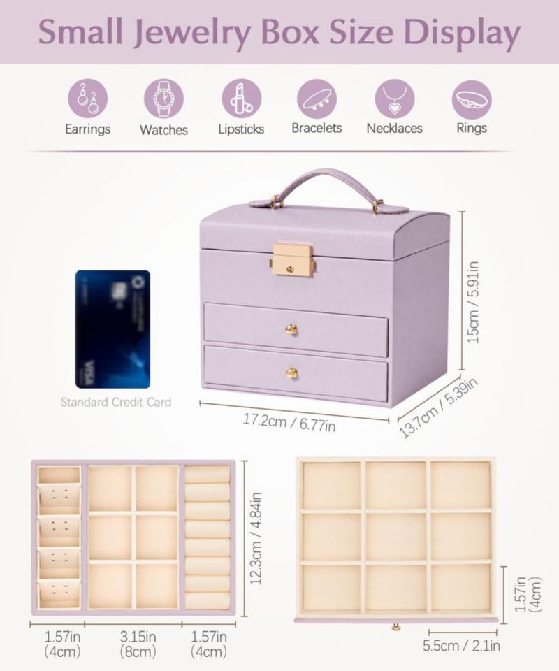 Caja de joyería Homde de 3 niveles con cierre gris