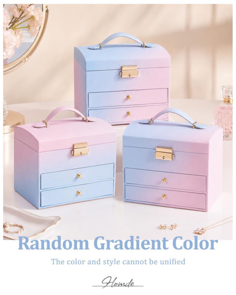 Caja de joyas Homde de 3 capas con cierre azul-rosa