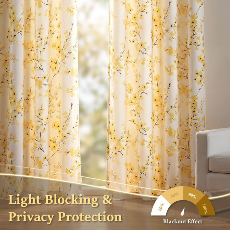 Cortina Melodieux 132x213 cm Amarilla con Estampado Floral Opaca