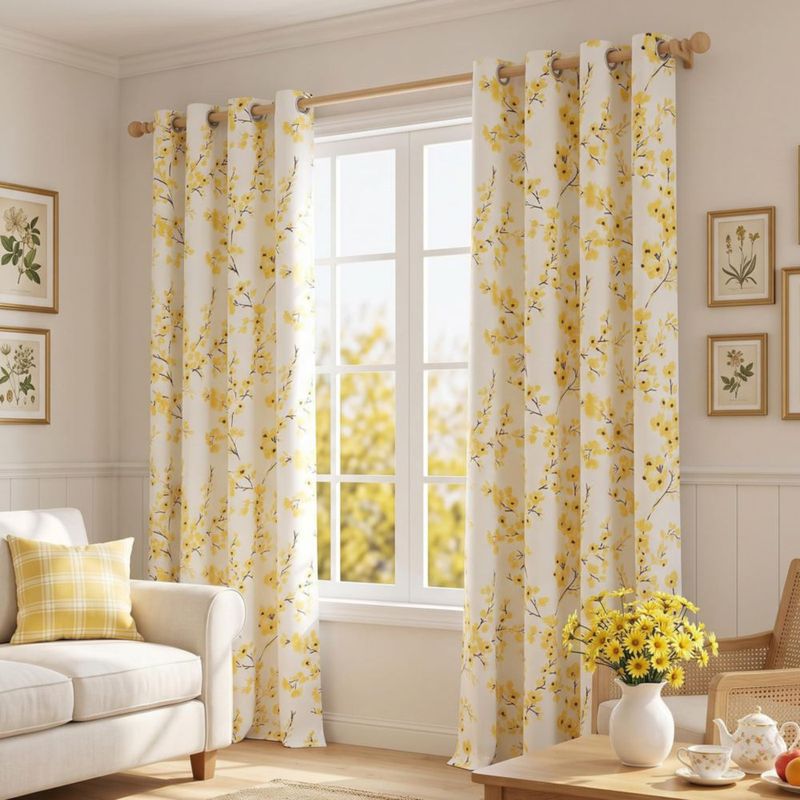 Cortina Melodieux 132x213 cm Amarilla con Estampado Floral Opaca