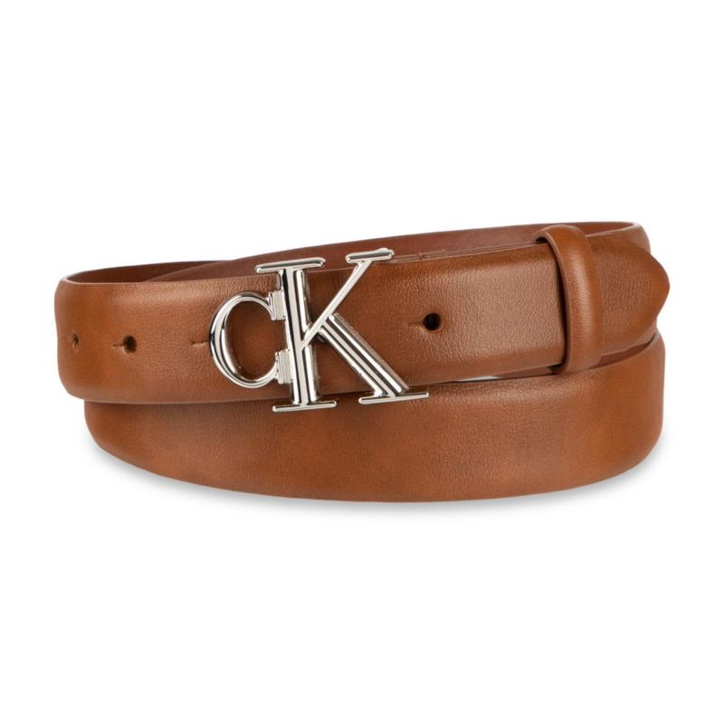 Cinturón Calvin Klein Mediano Cognac Delgado con Placa CK Jeans