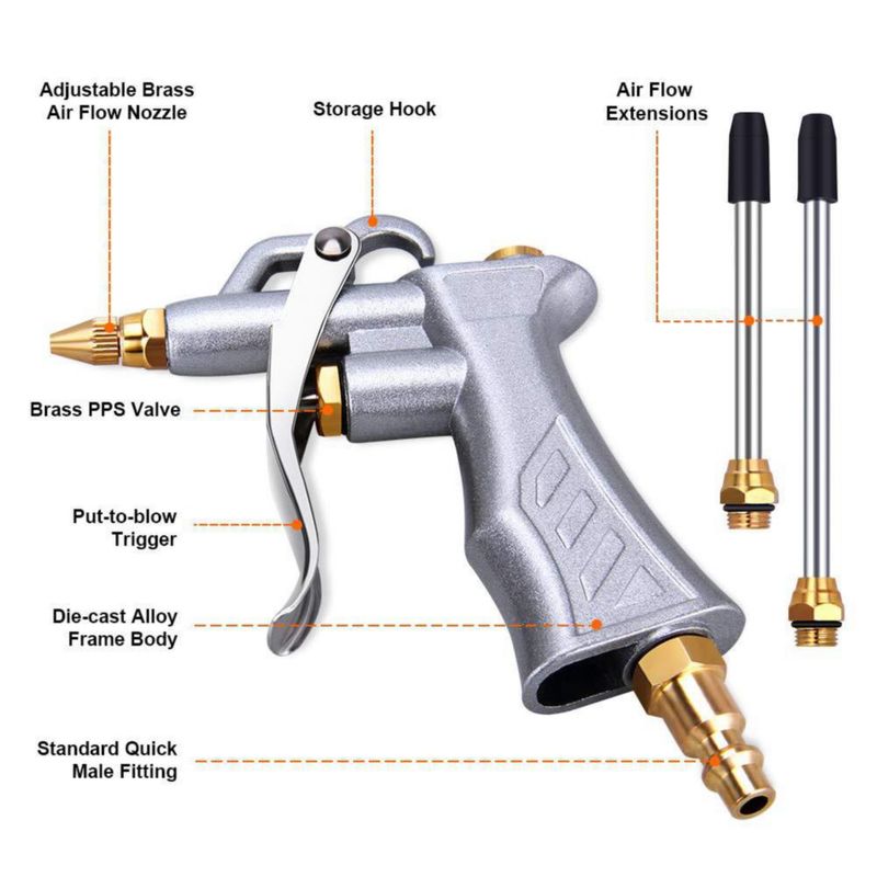 Pistola de Aire JASTIND 1/4" con Extensión de Acero Ajustable