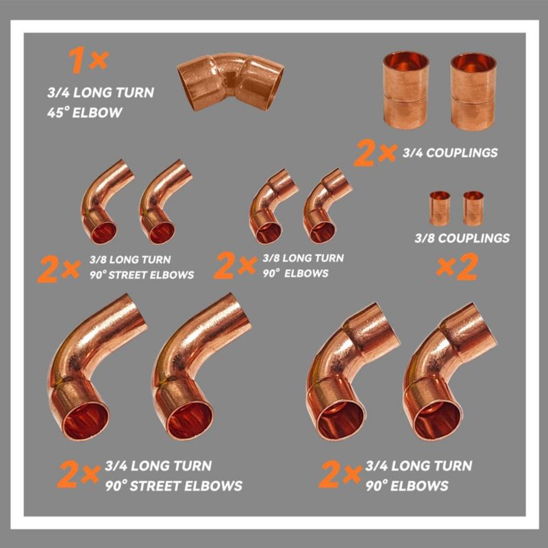 Kit de Accesorios de Cobre ZGTools 3/8" y 3/4" para HVAC - 13 piezas