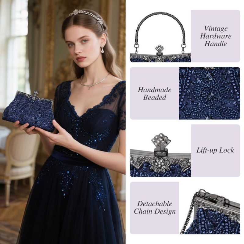 Bolso Selighting de 23 cm con lentejuelas – Azul marino