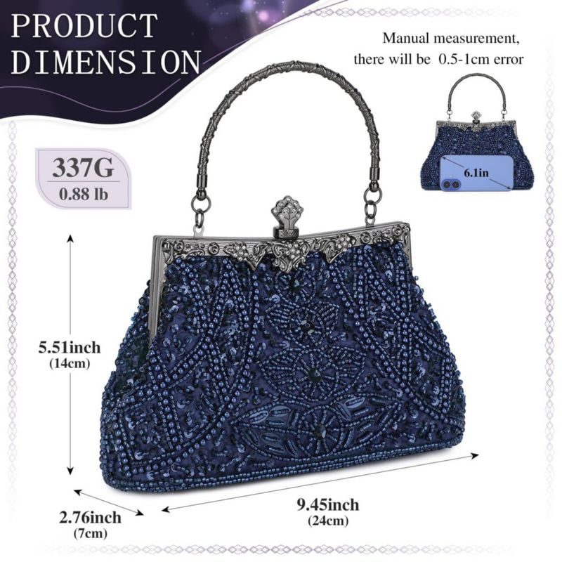Bolso Selighting de 23 cm con lentejuelas – Azul marino