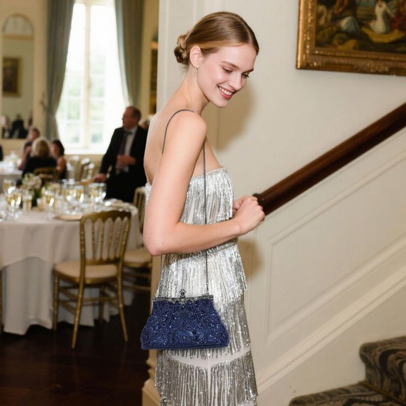 Bolso Selighting de 23 cm con lentejuelas – Azul marino