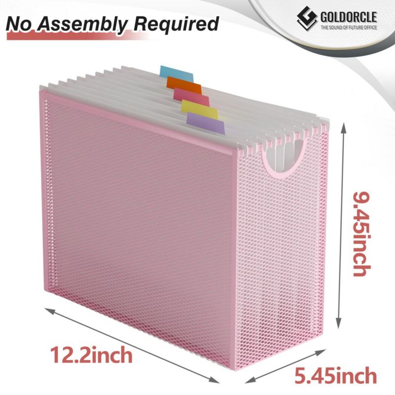 Organizador de Archivos GoldOrcle 31x24x14 cm Rosa con 5 Carpetas