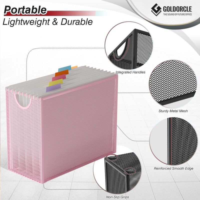 Organizador de Archivos GoldOrcle 31x24x14 cm Rosa con 5 Carpetas
