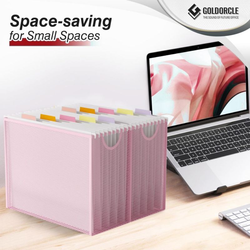 Organizador de Archivos GoldOrcle 31x24x14 cm Rosa con 5 Carpetas
