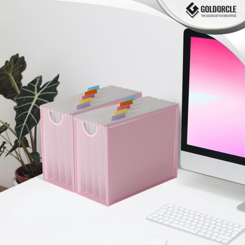 Organizador de Archivos GoldOrcle 31x24x14 cm Rosa con 5 Carpetas
