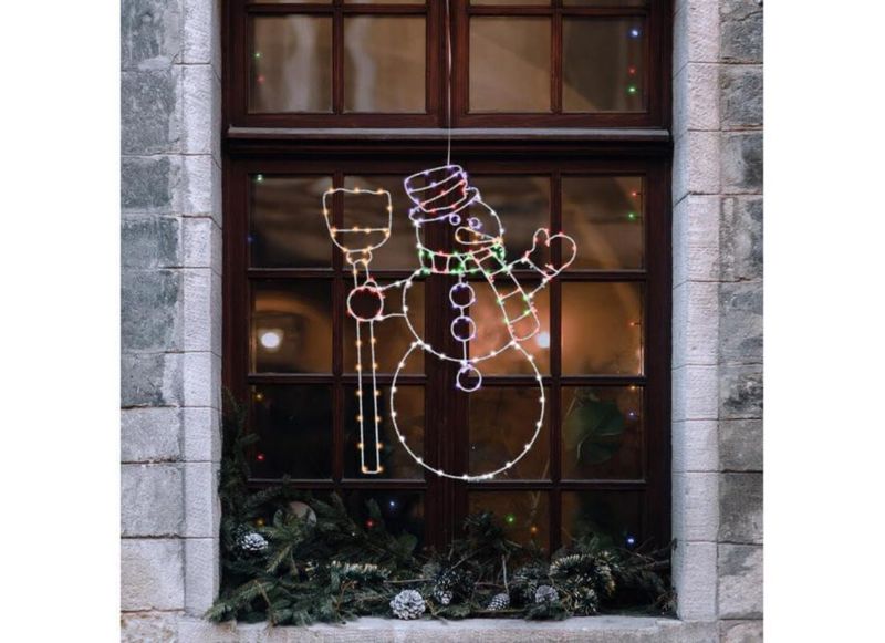 Ventana con forma de muñeco de nieve con iluminación LED para celebraciones de doble cara