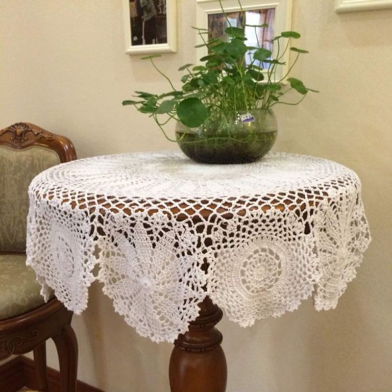 Mantel Damanni 80 cm Redondo Blanco de Algodón Crochet