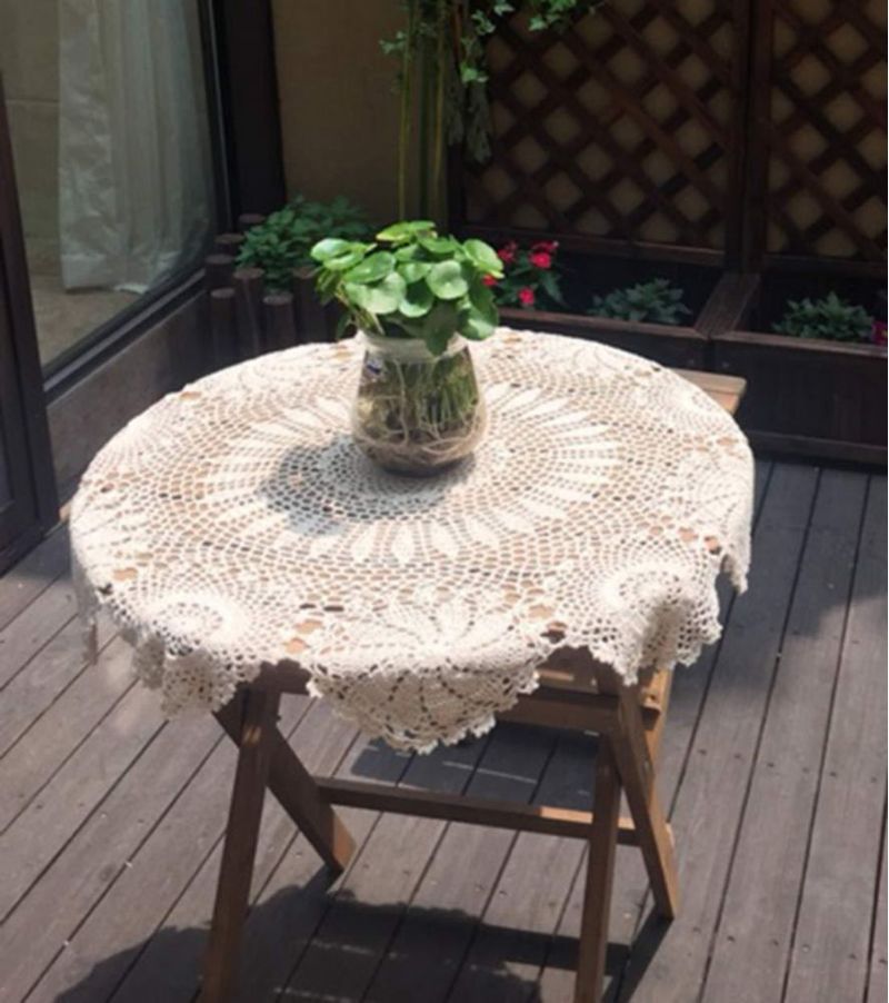 Mantel Damanni 80 cm Redondo Blanco de Algodón Crochet