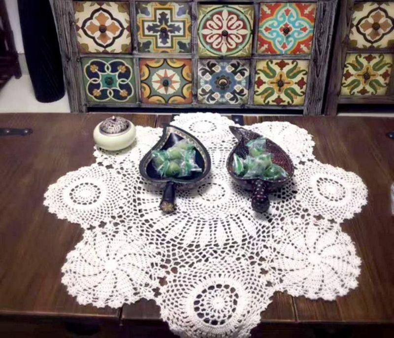 Mantel Damanni 80 cm Redondo Blanco de Algodón Crochet