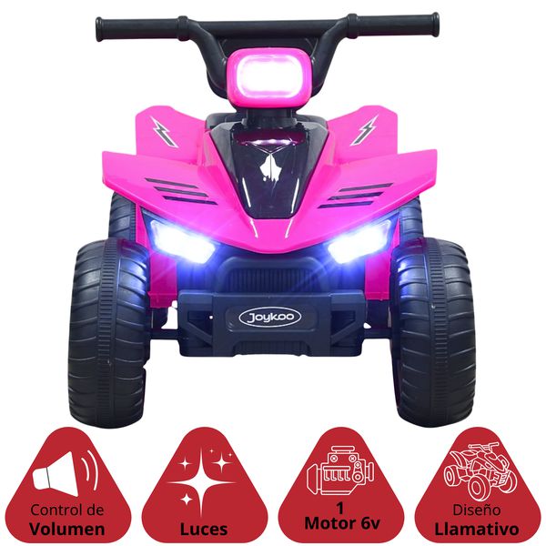 Cuatrimoto Montable Eléctrica Para Niños Con Luces Y Sonido Batería Recargable 6V A Partir De 3 Años - Rosa
