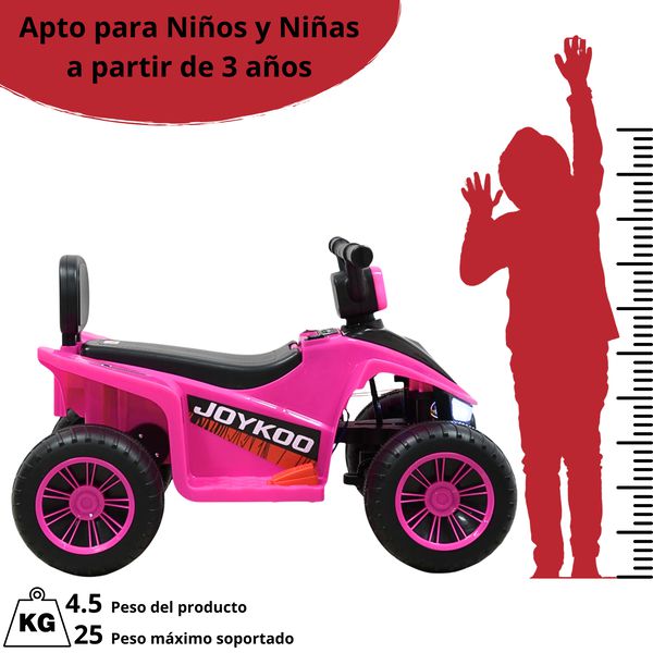 Cuatrimoto Montable Eléctrica Para Niños Con Luces Y Sonido Batería Recargable 6V A Partir De 3 Años - Rosa