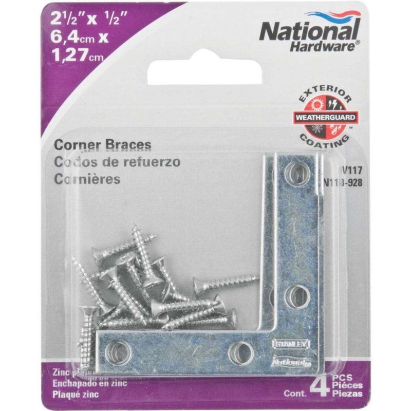 Esquinero de esquina National Hardware N113-928 de 25 pulg. con tornillos – paquete de 4