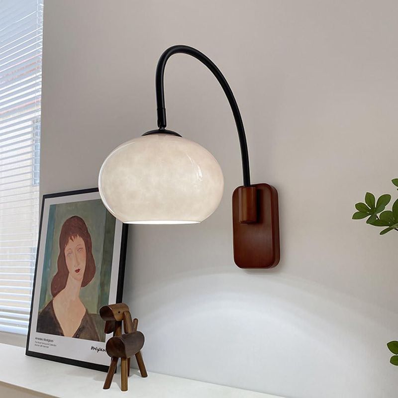 Aplique de pared CADPCAG 18 cm de vidrio esmerilado blanco y madera