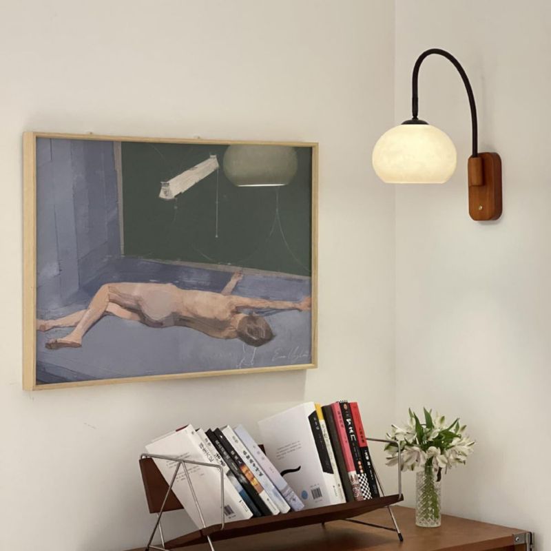 Aplique de pared CADPCAG 18 cm de vidrio esmerilado blanco y madera