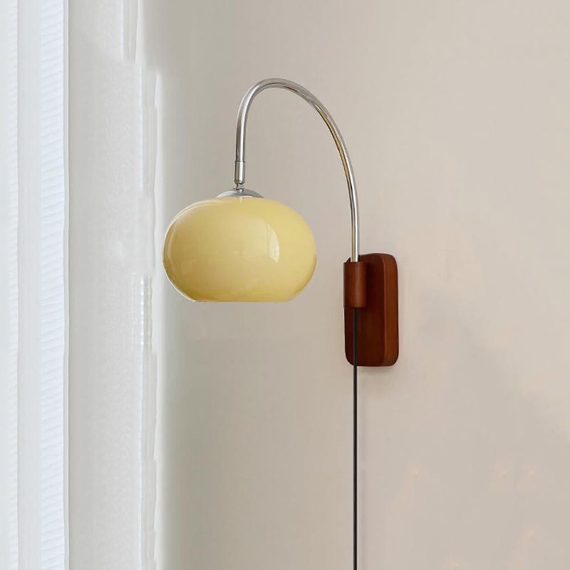 Aplique de pared CADPCAG 18 cm de vidrio esmerilado blanco y madera