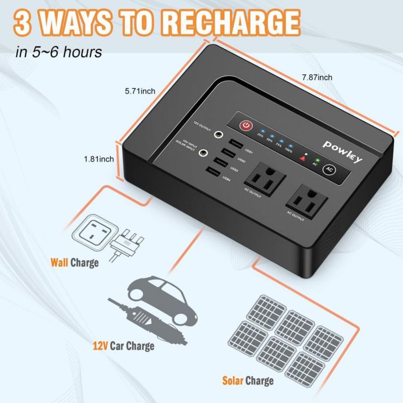 Banco de energía powkey 200W 146Wh con toma de CA portátil de 110V