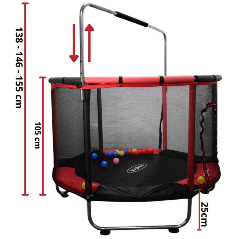 Trampolín Infantil 140 cm 55 Pulgadas Parque De Juegos Con Red De Seguridad Postes Acolchados 36 Resortes 50 kg - Rojo