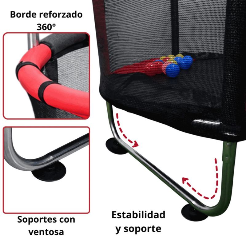 Trampolín Infantil 140 cm 55 Pulgadas Parque De Juegos Con Red De Seguridad Postes Acolchados 36 Resortes 50 kg - Rojo