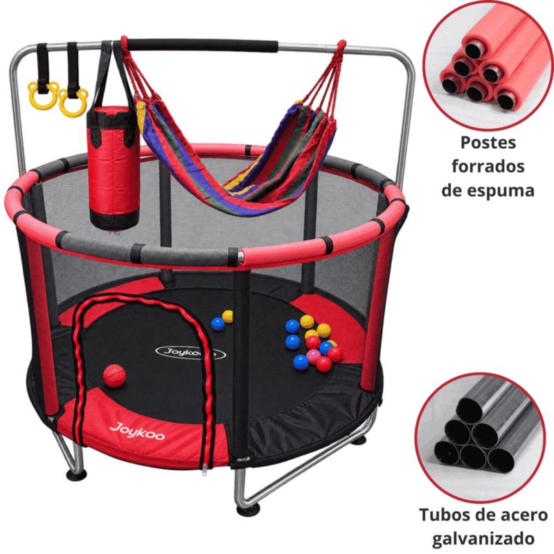 Trampolín Infantil 140 cm 55 Pulgadas Parque De Juegos Con Red De Seguridad Postes Acolchados 36 Resortes 50 kg - Rojo