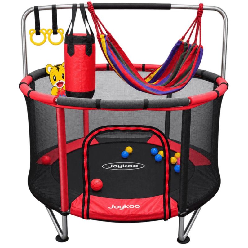 Trampolín Infantil 140 cm 55 Pulgadas Parque De Juegos Con Red De Seguridad Postes Acolchados 36 Resortes 50 kg - Rojo