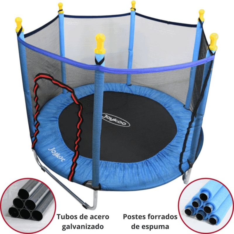Trampolín Infantil Con Red De Seguridad 140 cm 55 Pulgadas Soporta Hasta 50 Kg Postes Acolchados 36 Resortes - Azul