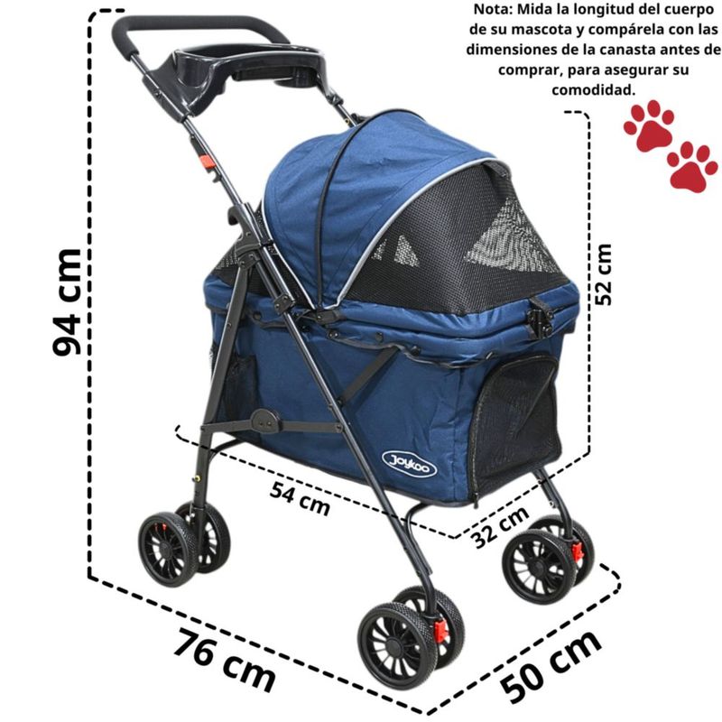 Carriola para Mascotas Cochecito para Perros y Gatos Pequeños - Medianos Ligera y Plegable con Freno Bandeja Portavasos - Azul