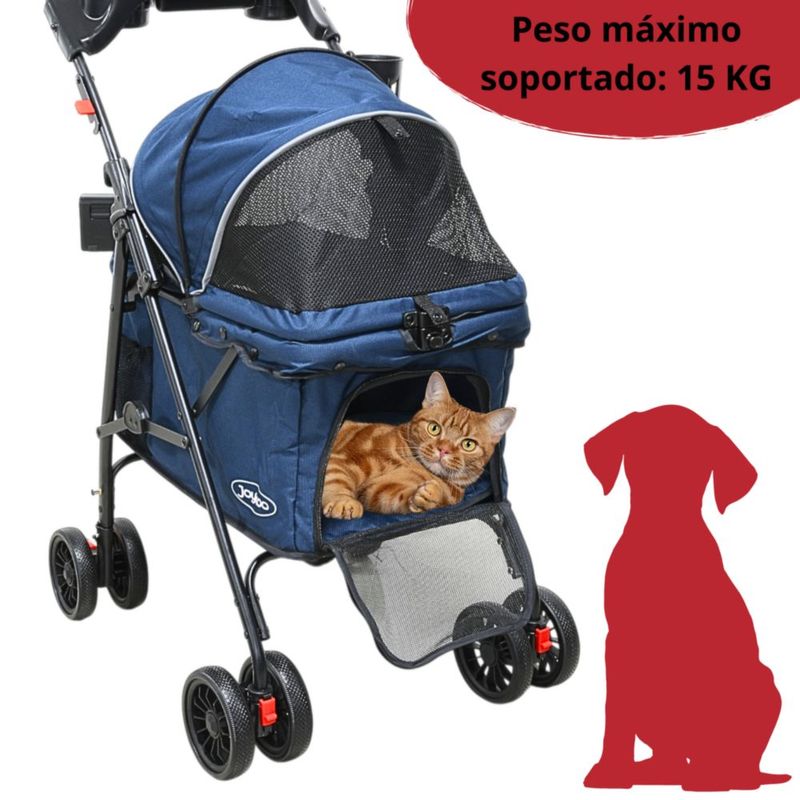Carriola para Mascotas Cochecito para Perros y Gatos Pequeños - Medianos Ligera y Plegable con Freno Bandeja Portavasos - Azul