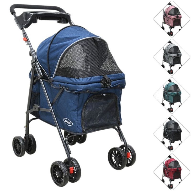 Carriola para Mascotas Cochecito para Perros y Gatos Pequeños - Medianos Ligera y Plegable con Freno Bandeja Portavasos - Azul