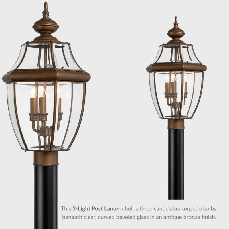 Farol de Poste Generation Lighting de 3 Luces en Bronce Antiguo