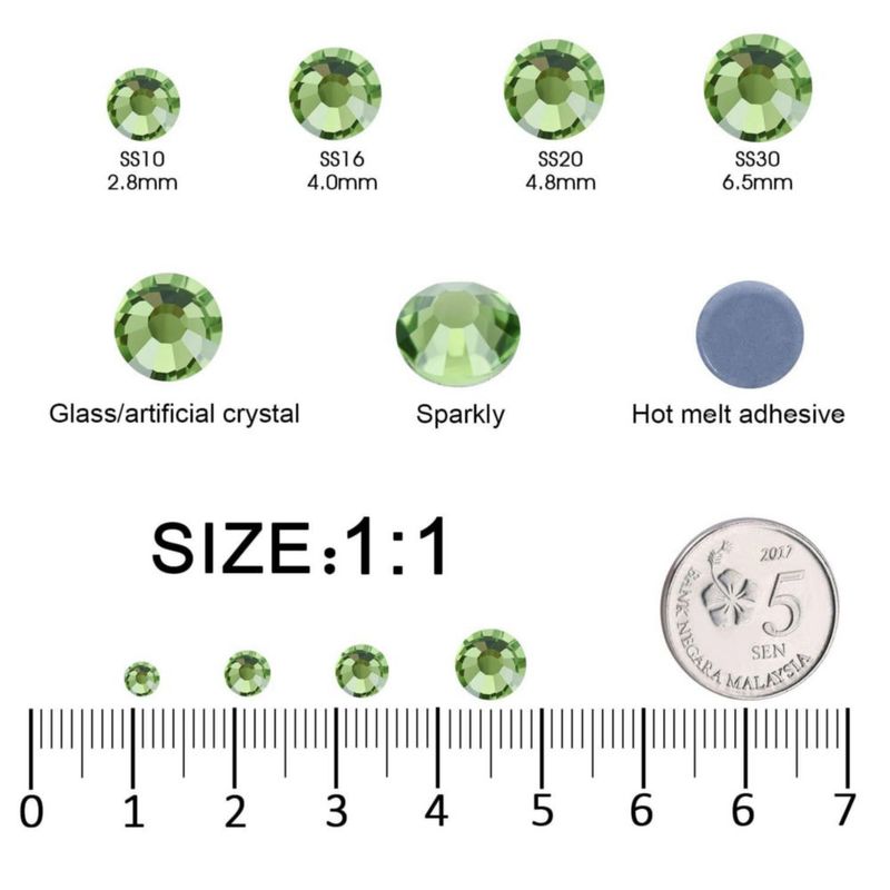 Strass MEIBITE 14400 piezas SS16 Verde Claro Hotfix