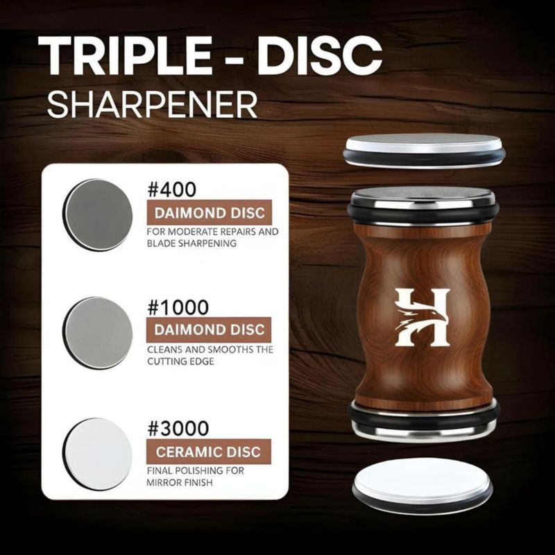 Afilador de cuchillos HIBWA Kit de 3 discos de madera y base magnética