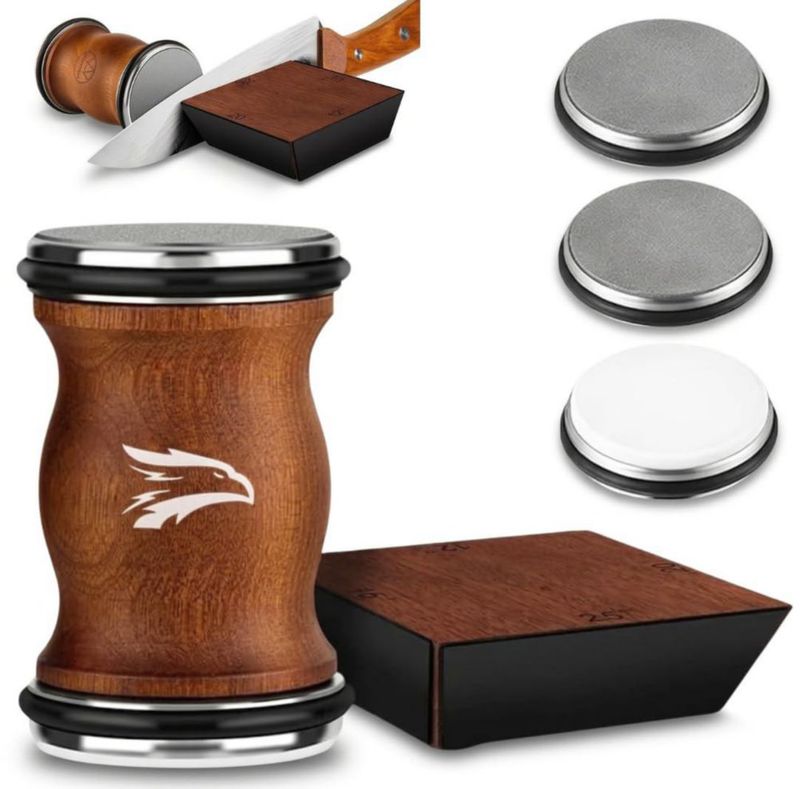 Afilador de cuchillos HIBWA Kit de 3 discos de madera y base magnética
