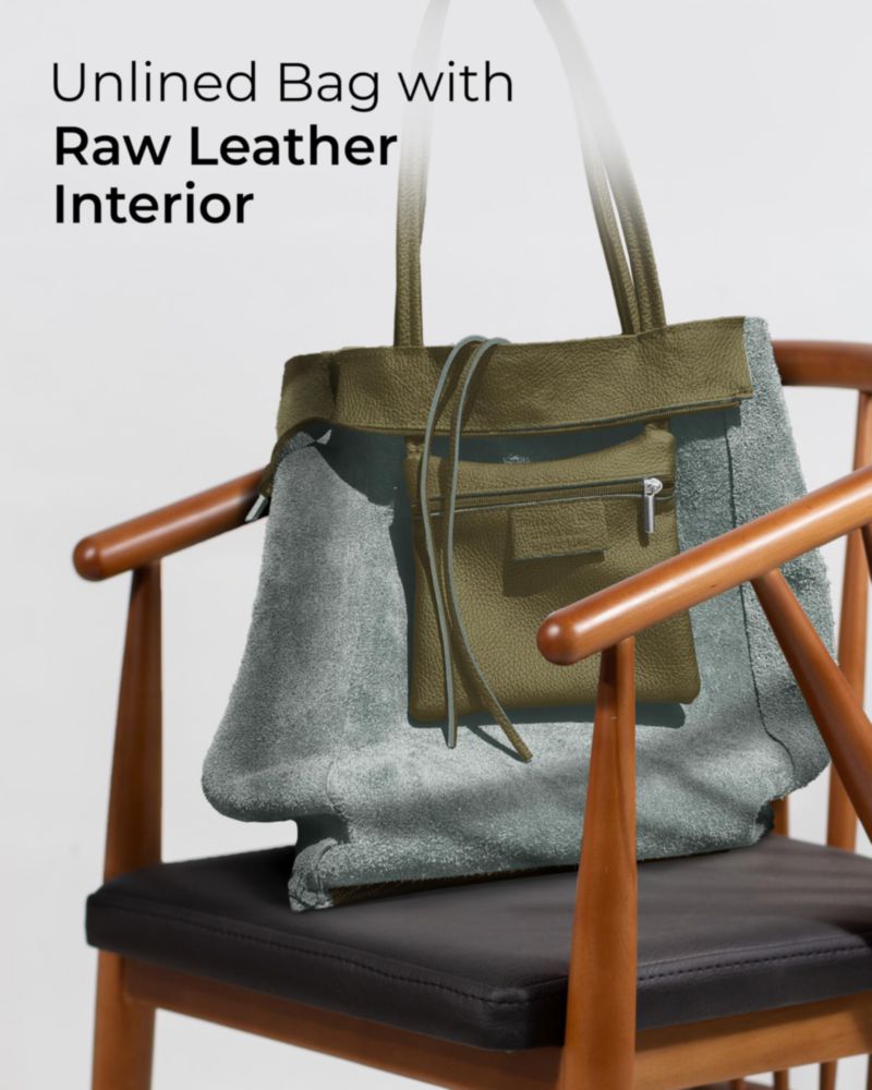 Bolso Tote TAKEASY 36 cm de Cuero Oliva Grande y Holgado
