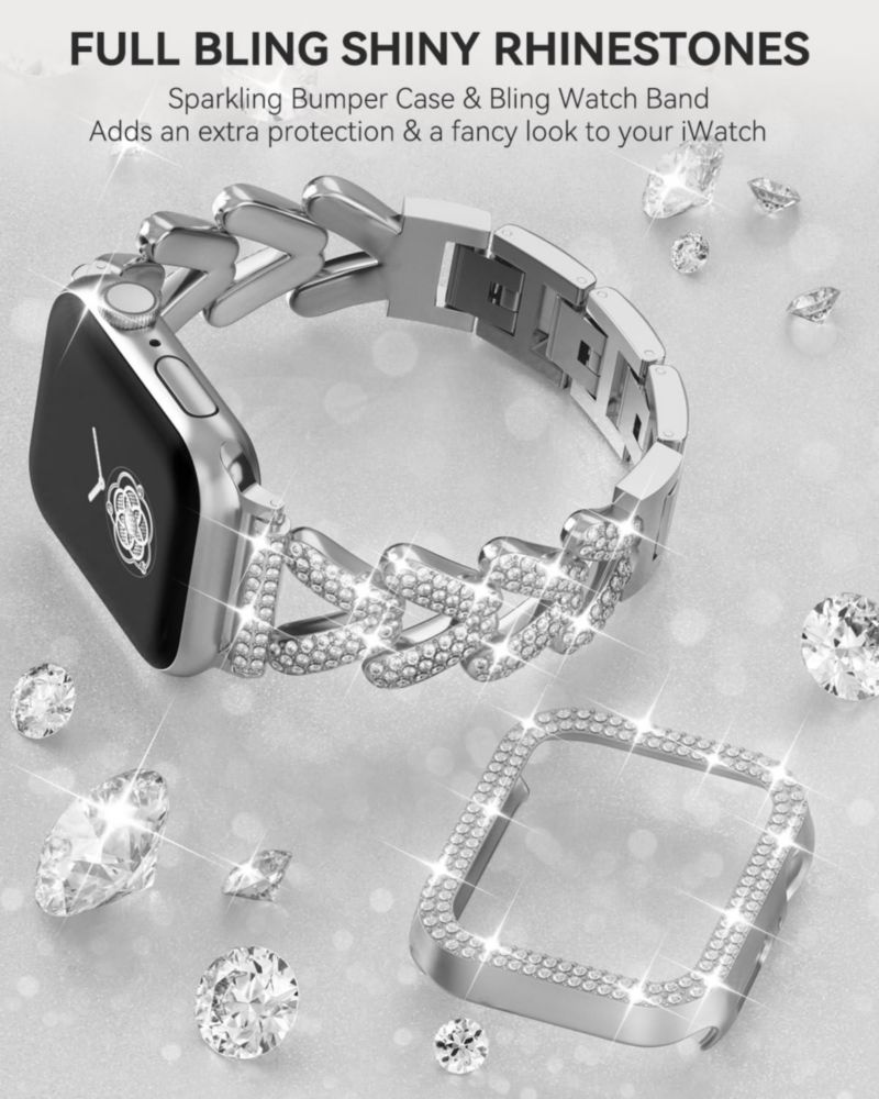 Correa LUOHIA 38‑49 mm con estuche y pulsera de pedrería para Apple Watch