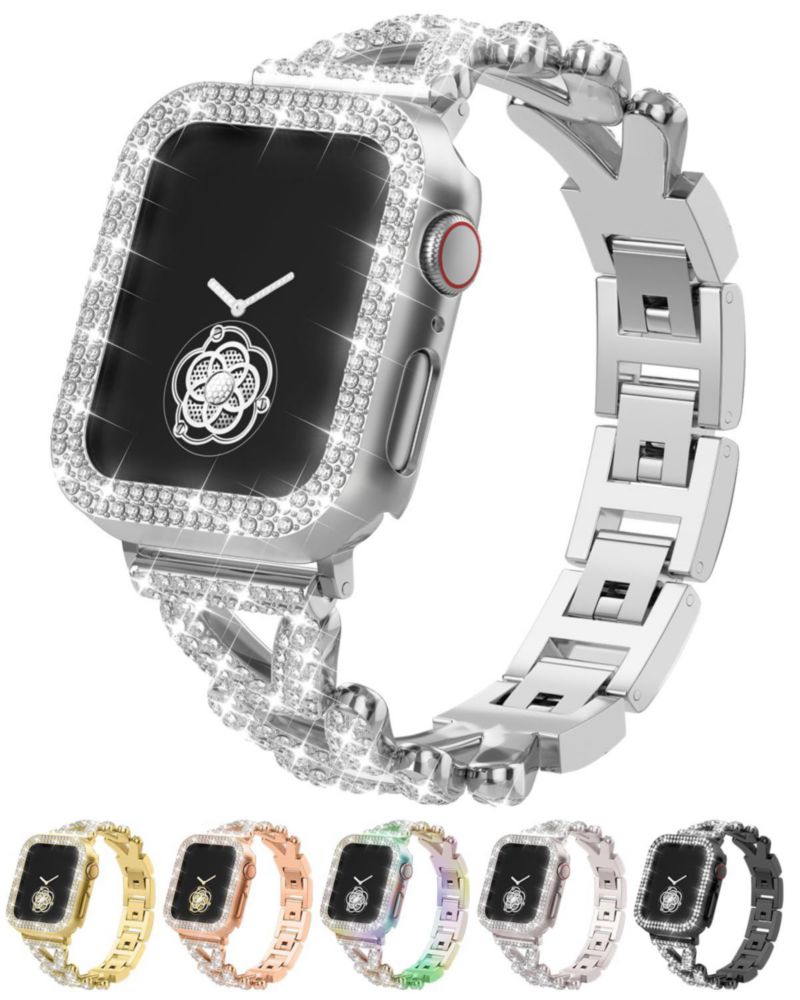 Correa LUOHIA 38‑49 mm con estuche y pulsera de pedrería para Apple Watch